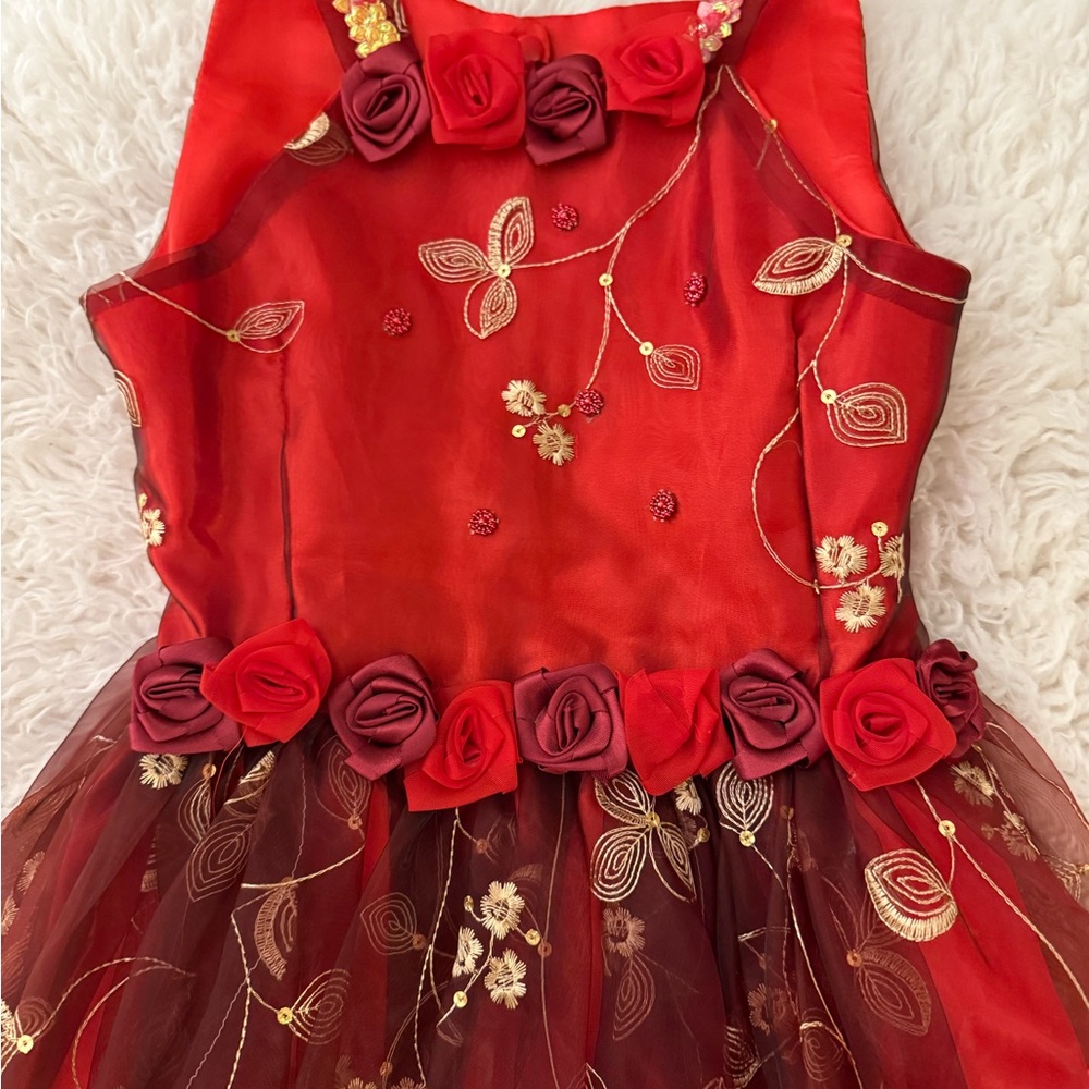 Elegant Red Floral Kids Dress